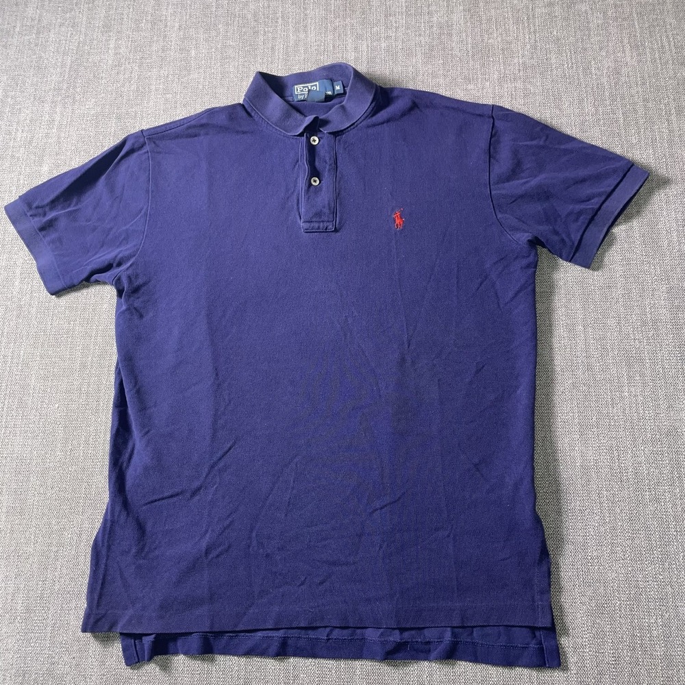 Polo Ralph Lauren Polo Shirt Mens Medium Blue Cotton High Low Hem Side Slit Golf